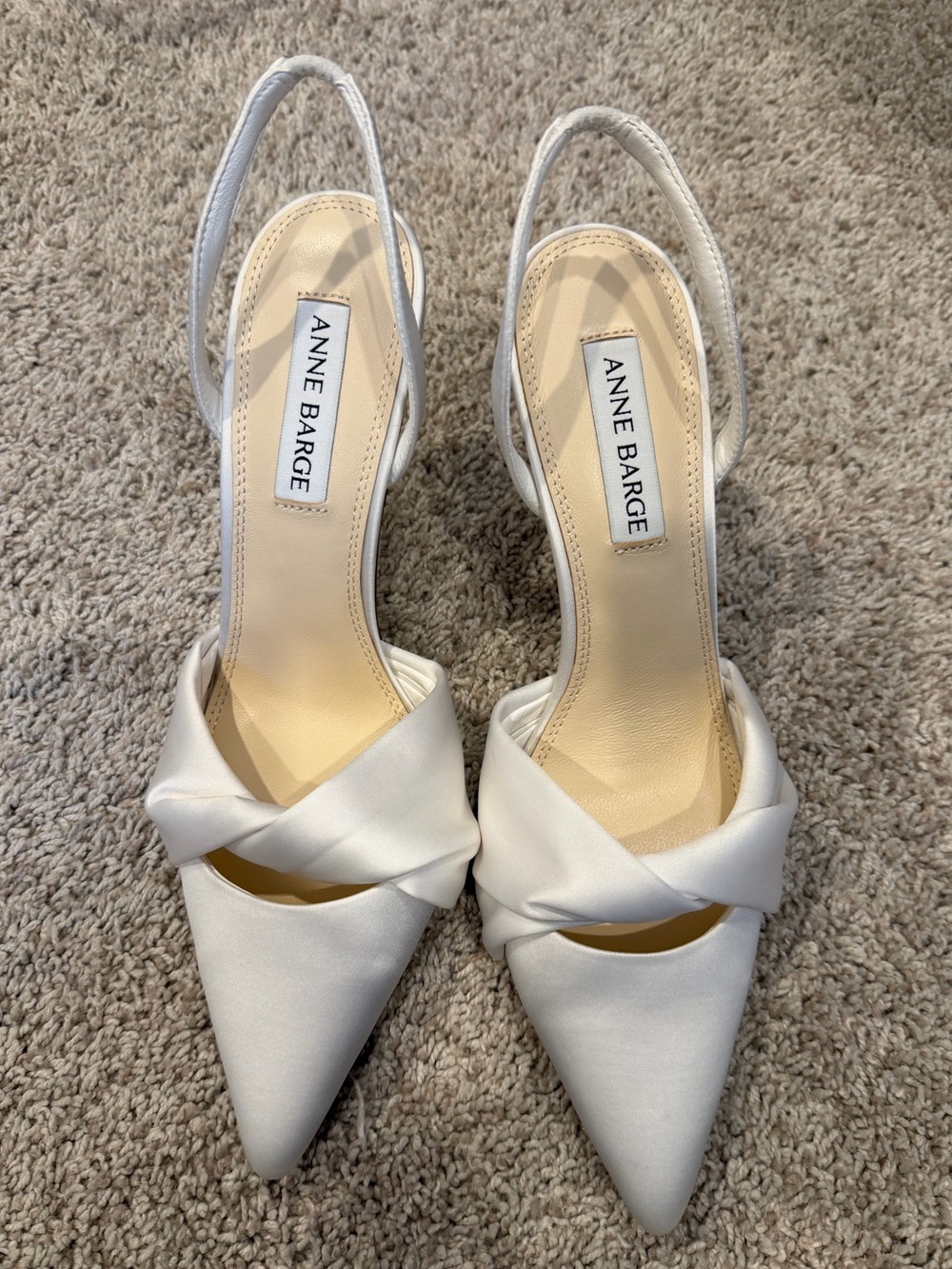 Anne Barge Allure White Satin Pointed Pumps